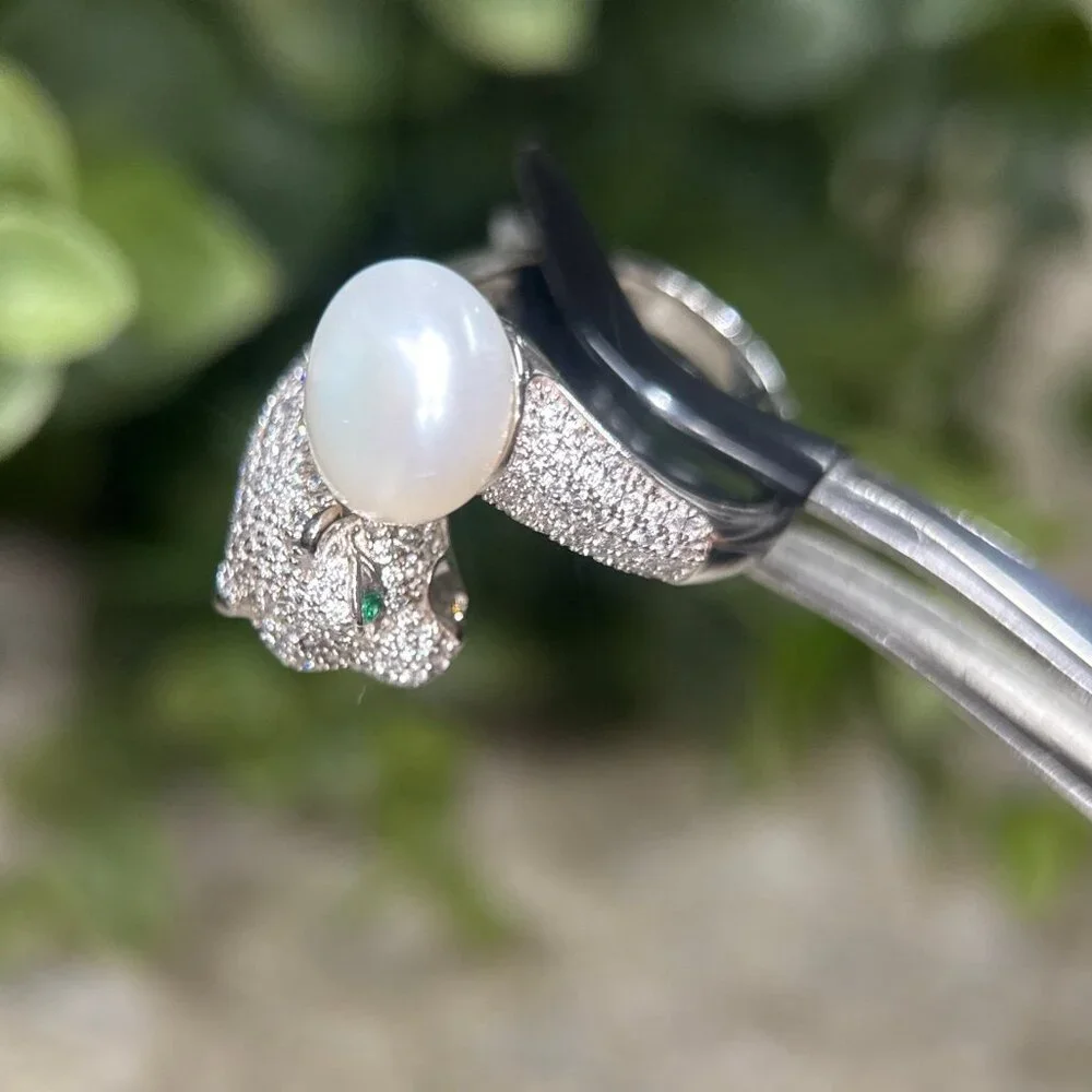 Panther Bypass‎ Pearl 925 Silver Ring